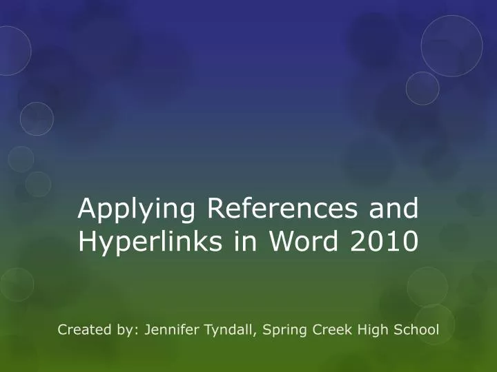 applying references and hyperlinks in word 2010