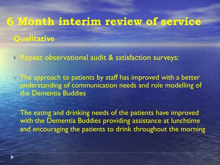 6 month interim review of service