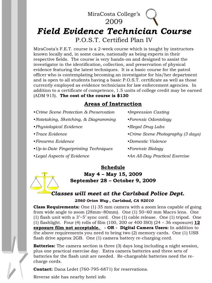 miracosta college s 2009 field evidence technician course p o s t certified plan iv