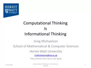 Computational Thinking is Informational Thinking
