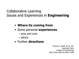 Collaborative Learning Issues and Experiences in Engineering