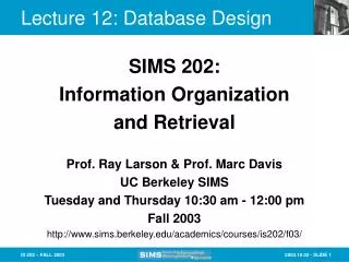 Lecture 12: Database Design