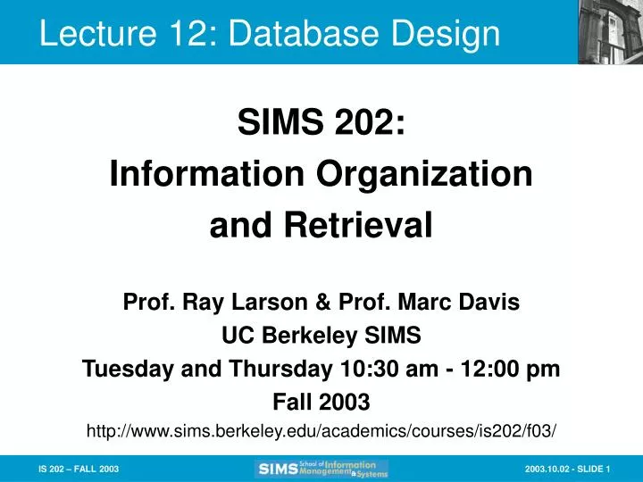 lecture 12 database design