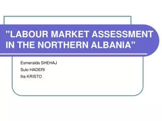 &quot;LABOUR MARKET ASSESSMENT IN THE NORTHERN ALBANIA&quot;