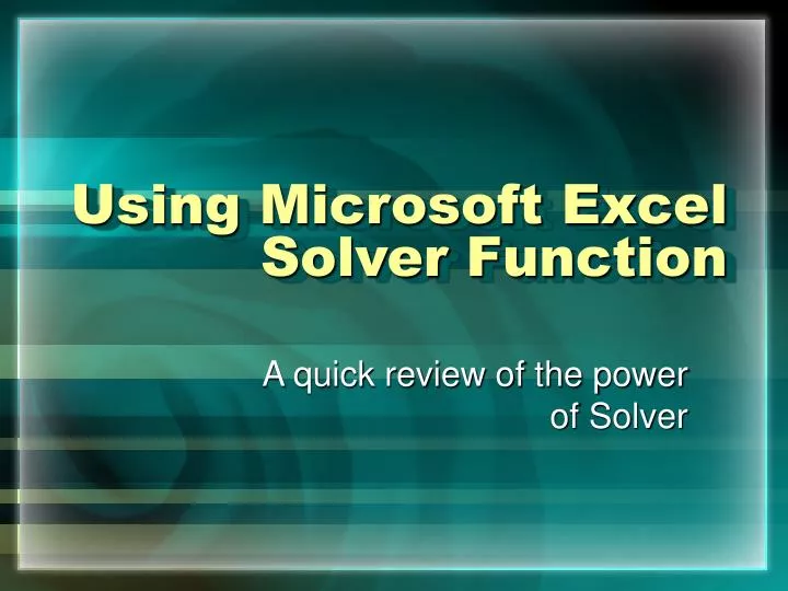 using microsoft excel solver function