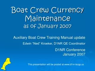 Boat Crew Currency Maintenance as of January 2007