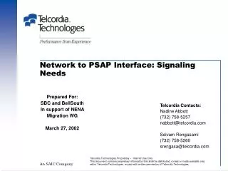 Network to PSAP Interface: Signaling Needs