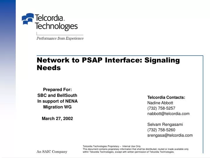 network to psap interface signaling needs
