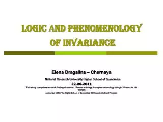 LOGIC ? ND PHENOMENOLOGY OF INVARIANCE