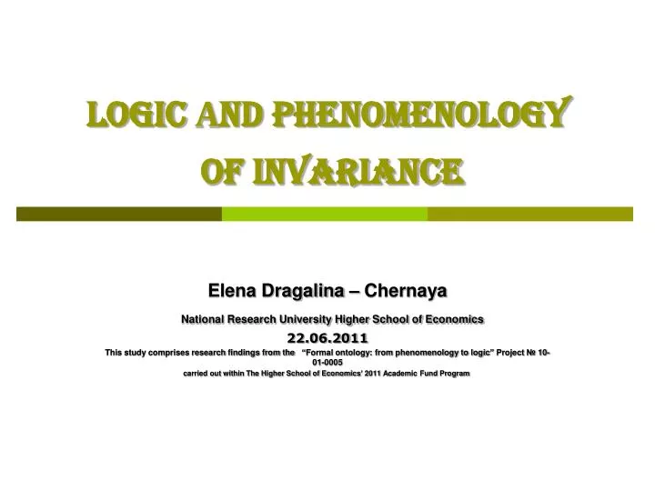 logic nd phenomenology of invariance