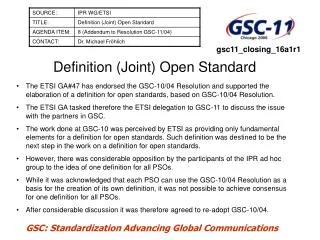 Definition (Joint) Open Standard