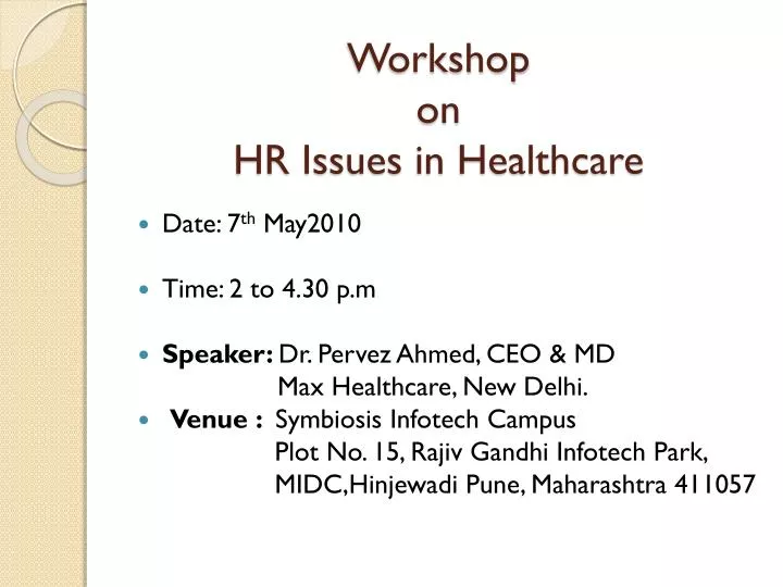 workshop on hr issues in healthcare