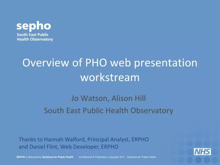 overview of pho web presentation workstream