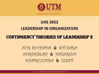 UHS 3052 LEADERSHIP IN ORGANIZATION Contingency theories of leadership 2