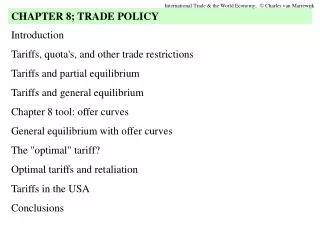 Introduction Tariffs, quota's, and other trade restrictions Tariffs and partial equilibrium