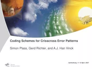 Coding Schemes for Crisscross Error Patterns Simon Plass, Gerd Richter, and A.J. Han Vinck