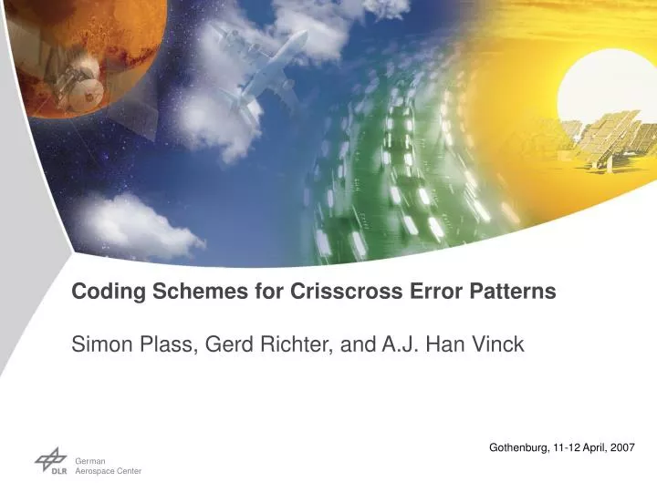 coding schemes for crisscross error patterns simon plass gerd richter and a j han vinck