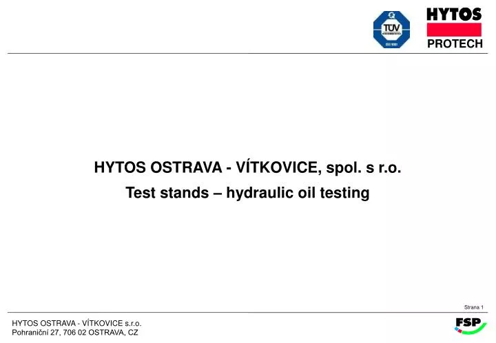 hytos ostrava v tkovice spol s r o test stands hydraulic oil testing