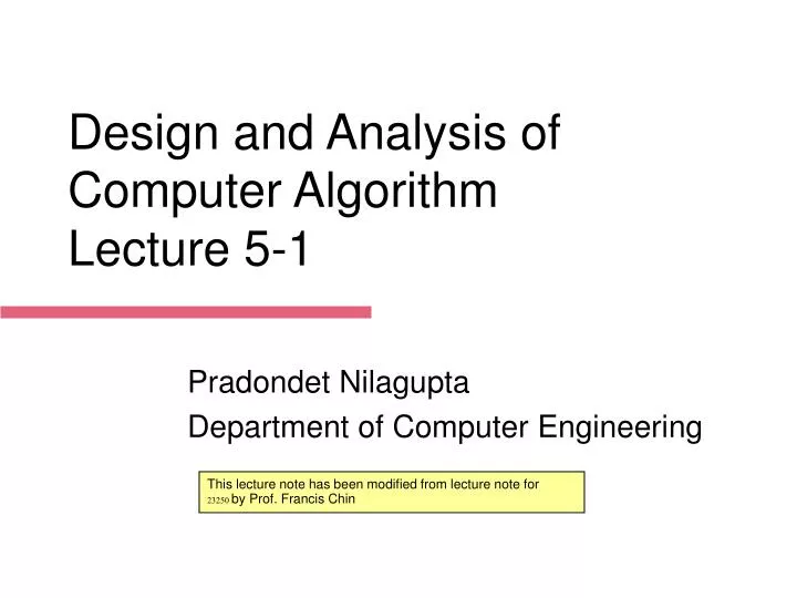 design and analysis of computer algorithm lecture 5 1