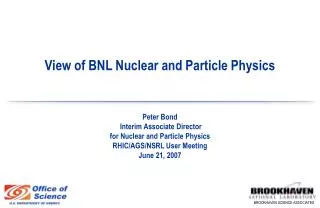 View of BNL Nuclear and Particle Physics