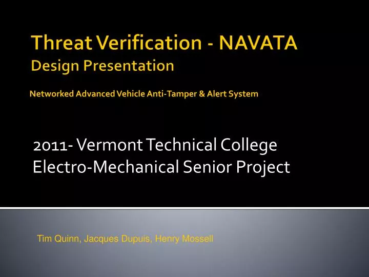2011 vermont technical college electro mechanical senior project