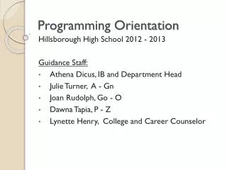 Programming Orientation