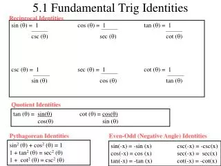 5.1 Fundamental Trig Identities