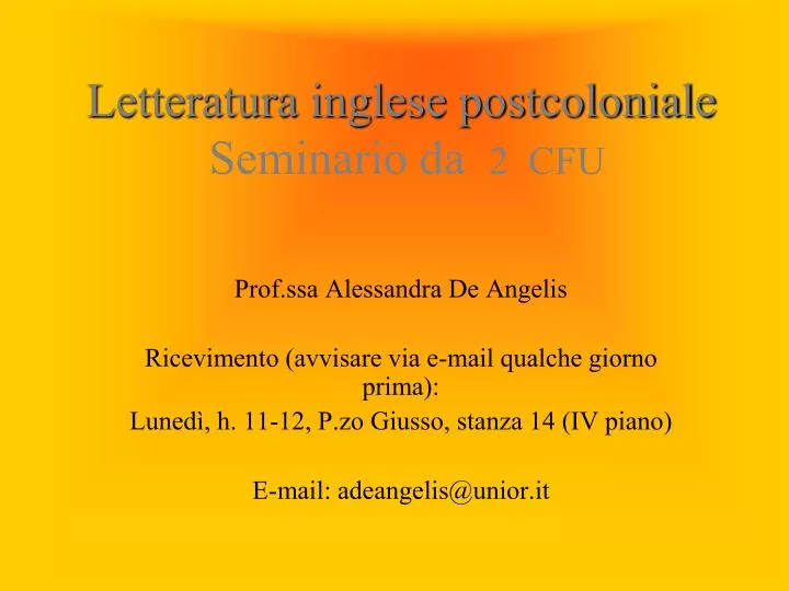 letteratura inglese postcoloniale seminario da 2 cfu