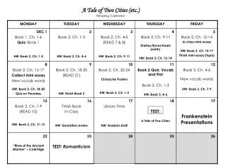 a tale of two cities etc reading calendar
