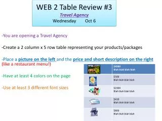 WEB 2 Table Review #3 Travel Agency Wednesday	Oct 6