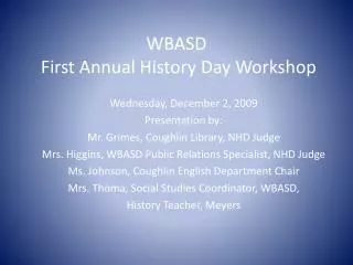 WBASD First Annual History Day Workshop