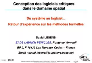 conception des logiciels critiques dans le domaine spatial