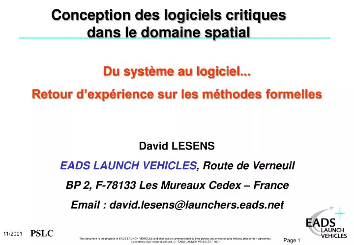 conception des logiciels critiques dans le domaine spatial