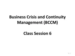 Business Crisis and Continuity Management (BCCM) Class Session 6