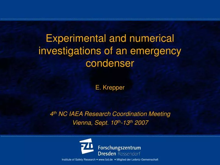 experimental and numerical investigations of an emergency condenser