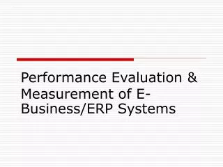 Performance Evaluation &amp; Measurement of E-Business/ERP Systems