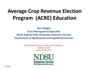 Average Crop Revenue Election Program (ACRE) Education