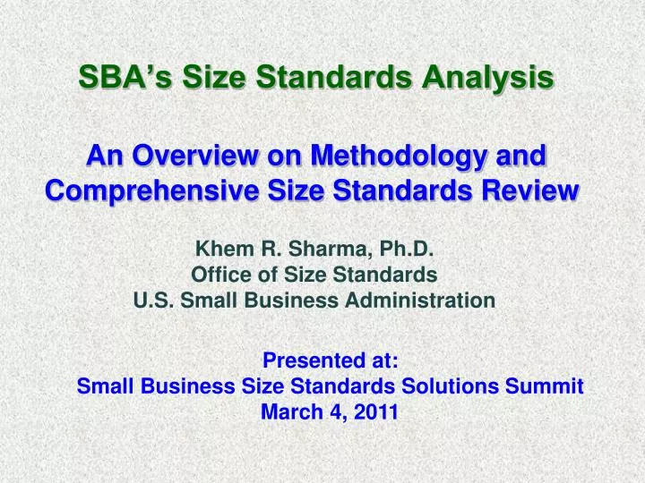 sba s size standards analysis an overview on methodology and comprehensive size standards review