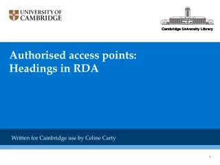 Authorised access points: Headings in RDA