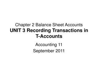 Chapter 2 Balance Sheet Accounts UNIT 3 Recording Transactions in T-Accounts