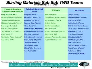 Starting Materials Sub Sub TWG Teams
