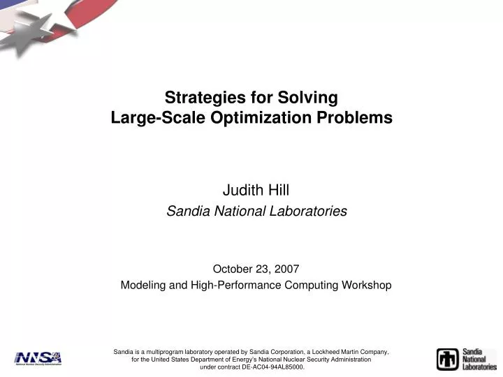 strategies for solving large scale optimization problems