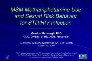 MSM Methamphetamine Use and Sexual Risk Behavior for STD/HIV Infection