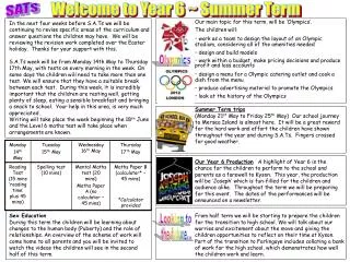 Welcome to Year 6 ~ Summer Term