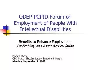 ODEP-PCPID Forum on Employment of People With Intellectual Disabilities