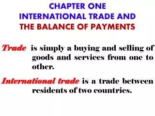 CHAPTER ONE INTERNATIONAL TRADE AND THE BALANCE OF PAYMENTS