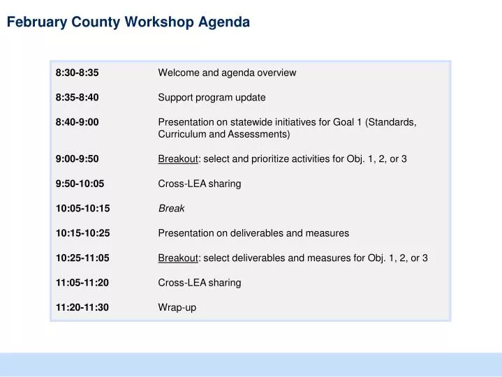 february county workshop agenda