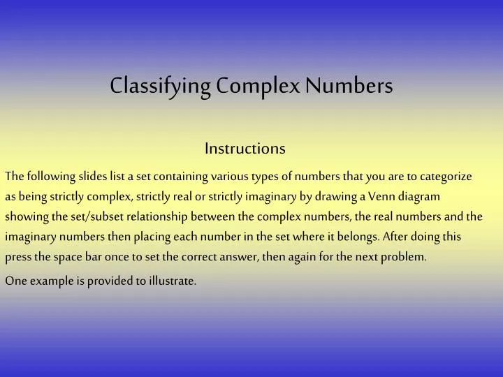 classifying complex numbers