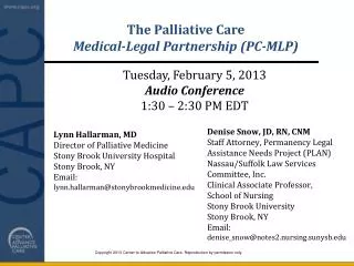 The Palliative Care Medical-Legal Partnership (PC-MLP)