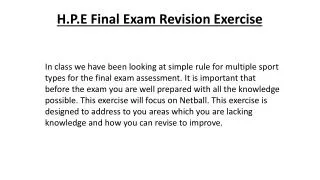 H.P.E Final Exam Revision Exercise